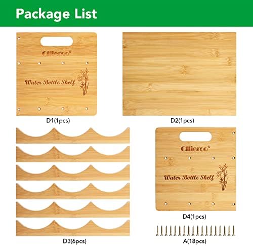 Ollieroo Bamboo Water Bottle Organizer Shelf with 2 Tiers Holds 6 Bottles Natural