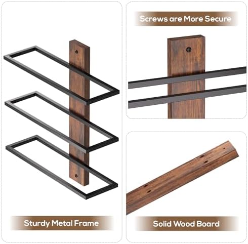 B4Life Wall Mounted Wine Rack for 3 Bottles - Wood and Iron Holder