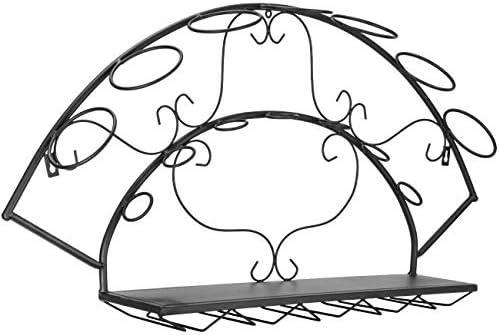 Sorbus Wall-Mounted Wine Rack with Glass Holder - Holds 7 Bottles and 5 Glasses Black