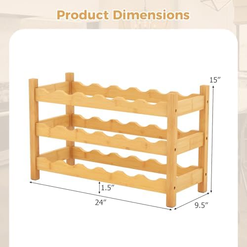 COSTWAY 3-Tier Bamboo Wine Rack 18-Bottle Organizer