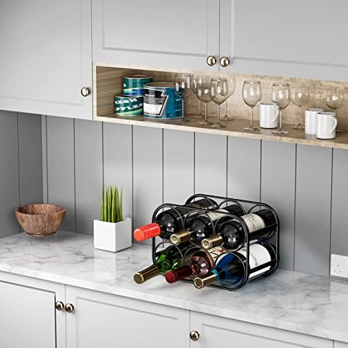 Buruis 6-Bottle Wine Rack Black 14-Bottle Wooden Base Black