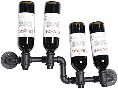 LUNEZY Wall Mounted Wine Rack Industrial Rustic Design Holds 4 Bottles