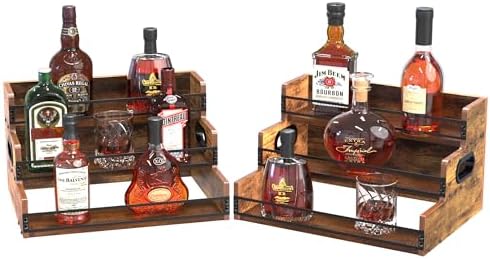 Alyoen 2 Pack 3 Tier Liquor Wine Rack with Handles and Fences