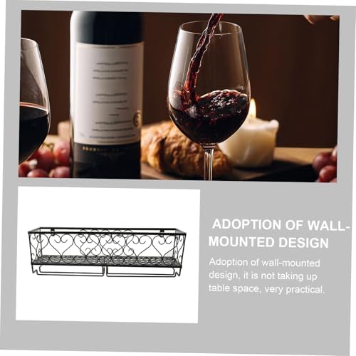 Ciieeo Wall Mounted Wine Rack with Goblet Holder 50cm Black Iron Design