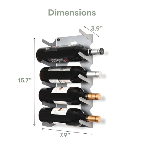 Hallops Wine Holder - 5 Bottle Rack - Modern Metal Design - Sturdy Wall Mount - Silver