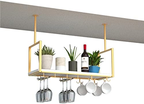 Ceiling Hanging Bar Unit Floating Wine Rack with Gold Flower Stand