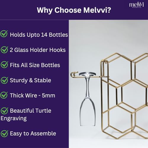 Melvvi 3-Tier Wine Rack Black Metal 15 Holds 14 Bottles 2 Glasses