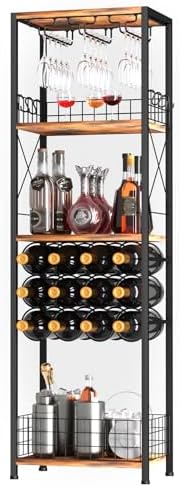 Freestanding Wine Rack with Glass Holder 40-Bottle Capacity Modern Bar Cabinet