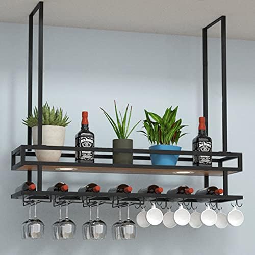 Ceiling Wine Glass Rack with LED Lights and Hooks