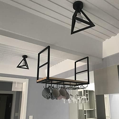 Ceiling Wine Rack - 2 Layer Metal and Wood Storage Shelf