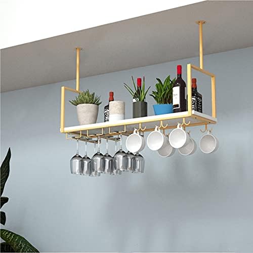 Ceiling Hanging Bar Unit Floating Wine Rack with Gold Flower Stand