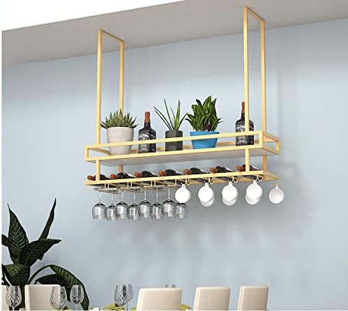 ZJDYDY 2 Tier Wall-Mounted Wine Rack with Glass Holder and Guard Rail