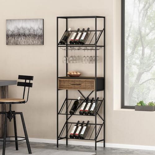 BGTR Freestanding Wine Rack with Storage and Glass Holder