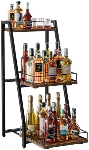 Nuovoware 3-Tier Stepped Liquor Cabinet with Slide Drawer Black