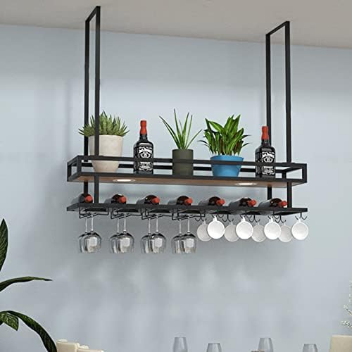 Ceiling Wine Glass Rack with LED Lights and Hooks