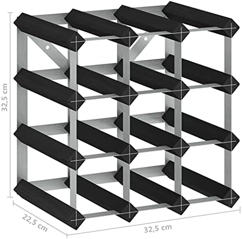 12-Bottle Wine Rack Black Solid Pine Wood