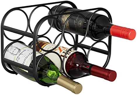 Buruis 6-Bottle Wine Rack Black 14-Bottle Wooden Base Black