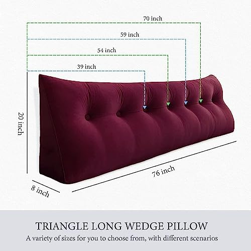 Triangle Headboard Pillow - 3 in 1 Velvet Wine Red Bed Pillow