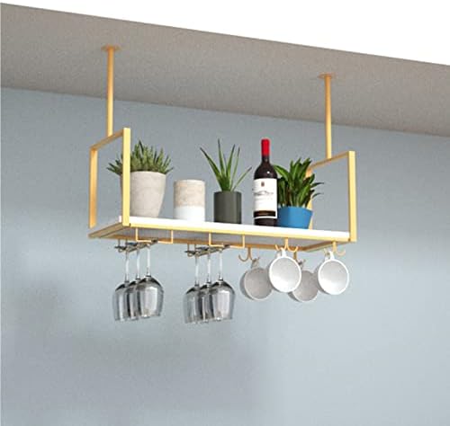 Ceiling Hanging Bar Unit Floating Wine Rack with Gold Flower Stand