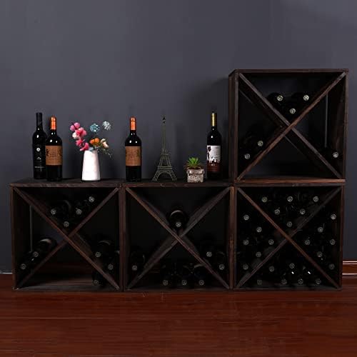 Dark Brown Rustic Wooden 24-Bottle Wine Rack