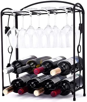 PAREKS Wine Rack with 8 Glass Holder Iron European Style