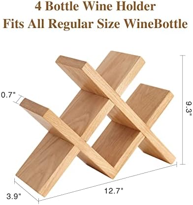 TREOAKWIS Solid Oak Wine Rack 4-Bottle Holder