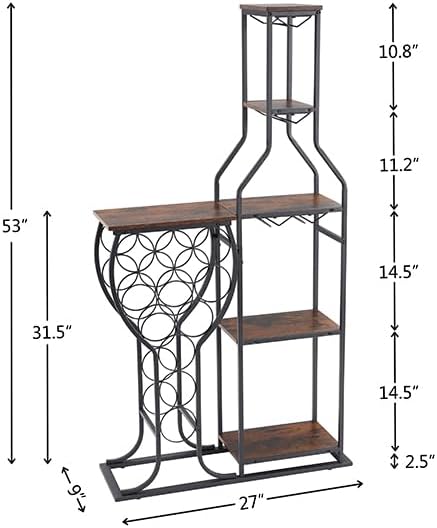 MATONELL 11-Bottle Freestanding Wine Rack with 5 Tier and Glass Holder