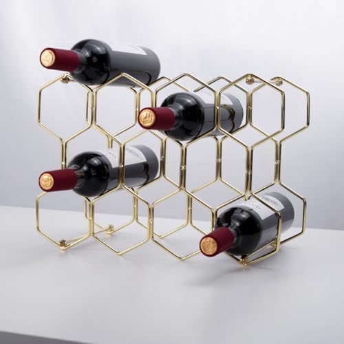 Tabletop Wine Rack for 14 Bottles Golden Metal Design