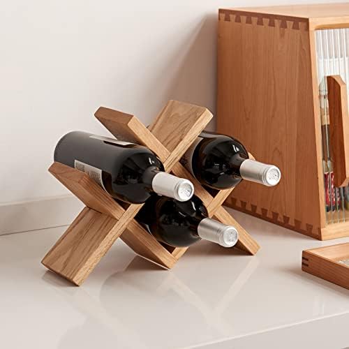 TREOAKWIS Solid Oak Wine Rack 4-Bottle Holder