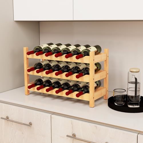 COSTWAY 3-Tier Bamboo Wine Rack 18-Bottle Organizer
