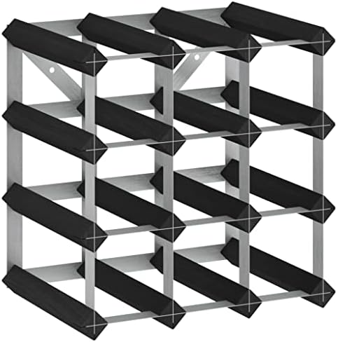 12-Bottle Wine Rack Black Solid Pine Wood
