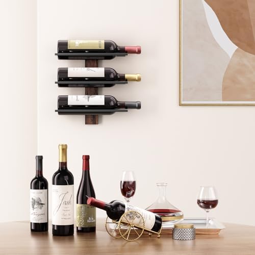 B4Life Wall Mounted Wine Rack for 3 Bottles - Wood and Iron Holder
