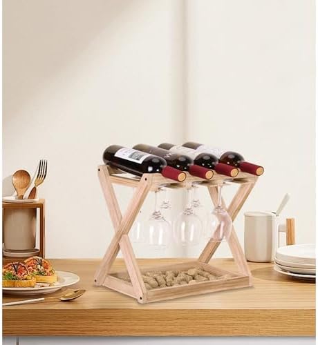 WDSHIYI Wine Rack 4 Bottles 6 Stemware Holder