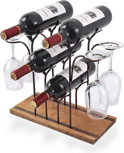 Stylish Bronze Wine Rack with 4 Bottles and 4 Glasses