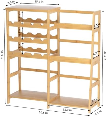 VASMIA Bamboo Liquor Display Shelf Cabinet