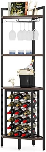 LITTLE TREE Corner Wine Rack with Glass Holder Brown