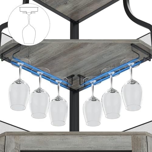 5-Tier Industrial Wine Cabinet with LED Light and Glass Holder