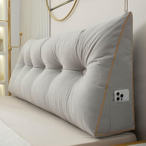 Soft Triangular Headboard Pillow with Side Pockets and Removable Cover