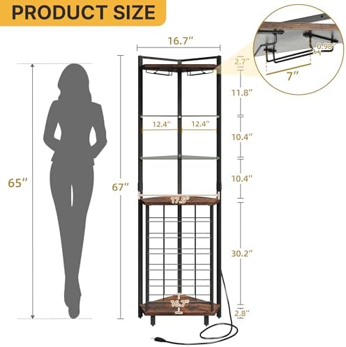 DWVO Corner Wine Rack with LED Light and Outlet