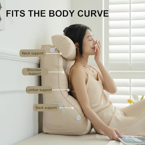 Back Support Pillow for Bed Reading with Adjustable Lumbar Pad