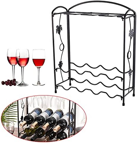 PAREKS Wine Rack with 8 Glass Holder Iron European Style