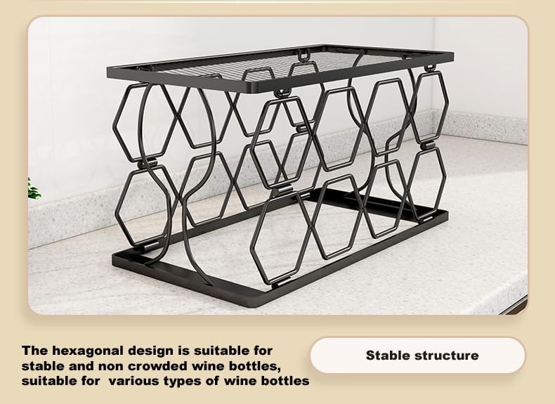 Generic LMingKun 6-8 Bottle Freestanding Wine Rack - Modern Black Metal 2 Tier