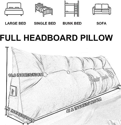 Wedge Headboard Pillow Large Triangular Cushion with Washable Cover and Removable Buttons - Orange