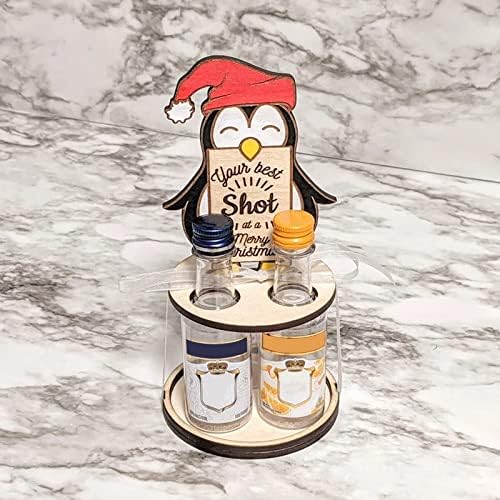 Christmas Mini Wooden Wine Rack with Penguins and Elks