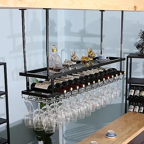Adjustable Ceiling Wine Glass Rack for Kitchen and Bar Use