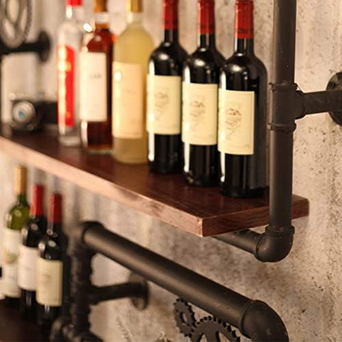 Industrial Wind Pipeline Wine Rack with Solid Wood Base