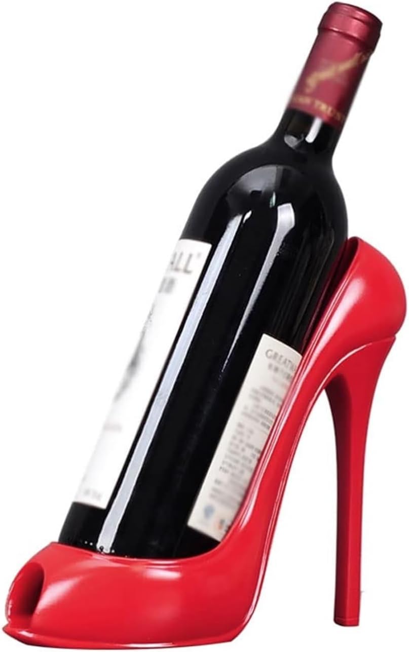 Red Freestanding Wine Rack with High Heel Design