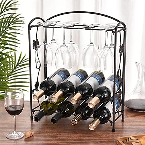 PAREKS Wine Rack with 8 Glass Holder Iron European Style
