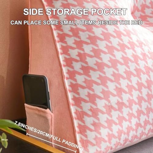 Velvet Triangular Reading Pillow with Side Pockets - Pink 47120cm