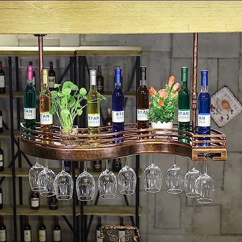 Hanging Wine Rack with Glass Holder Bronze 80x25cm